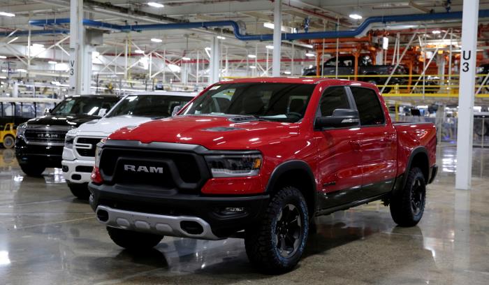 2019 Ram pickup trucks are on display at the Fiat Chrysler Automobiles (FCA) Sterling Heights Assembly Plant in Sterling Heights, Michigan, U.S., October 22, 2018. REUTERS/Rebecca Cook