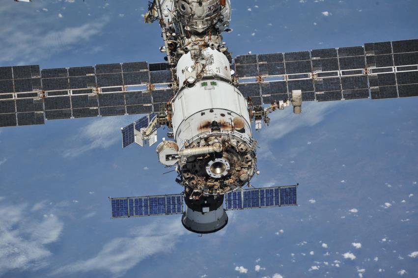 The Internatio<em></em>nal Space Station (ISS) photographed from a Soyuz spacecraft after undocking, October 4, 2018. NASA/Roscosmos/Handout via REUTERS/File Photo