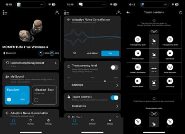 Sennheiser Momentum True Wireless 4 co<em></em>nnected to the Smart Co<em></em>ntrol app on an iPhone.