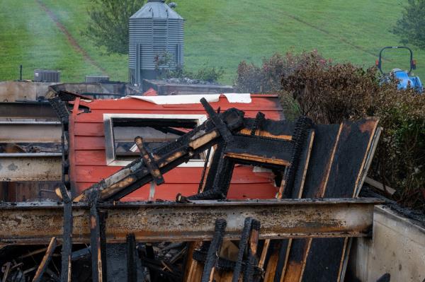 Fire destroys the Red Shedman Taproom, a brewery located at Linganore Winecellars winery in Mount Airy. (Kevin Richardson/Staff)