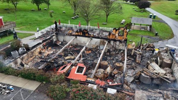 Fire destroys the Red Shedman Taproom, a brewery located at Linganore Winecellars winery in Mount Airy. (Kevin Richardson/Staff)