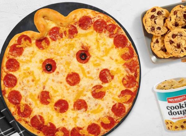 Jack-o-lantern shaped pizza at Papa Murphy's