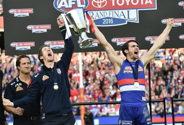 The Western Bulldogs celebrate their upset win in the 2016 AFL grand final.