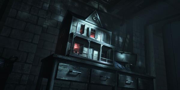 A dollhouse with red glowing windows in Until Dawn