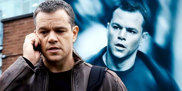 Collage of two shots of Matt Damon as Jason Bourne in the Bourne movies