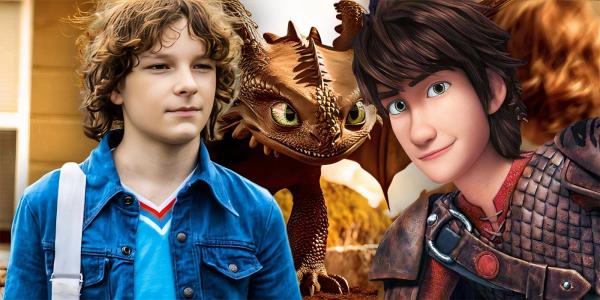 Mason Thames in The Black Phone (2021) next to images of Toothless and Hiccup from How to Train Your Dragon (2010)