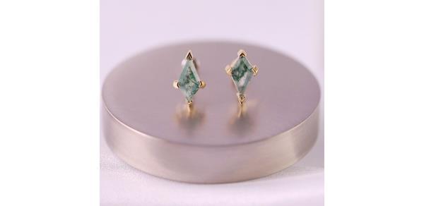 SingularSpark 14K Solid Gold Moss Agate Kite Stud Earrings