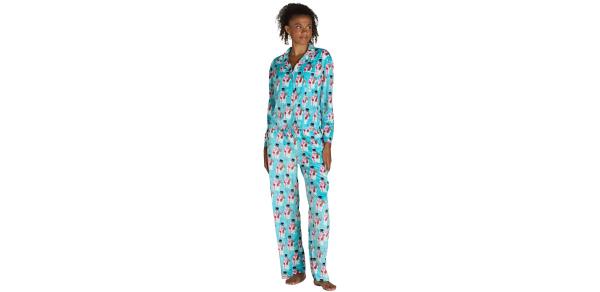 Holiday Time Women's Snowman Velour Notch Collar Pajama Top and Pants Set