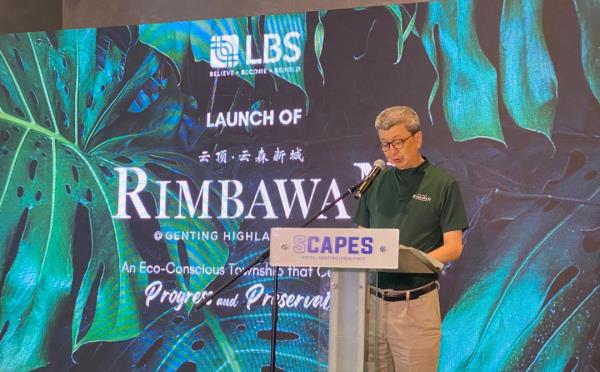 LBS group executive chairman Tan Sri Lim Hock San delivering his keynote speech at the official launch of the Rimbawan Township in Genting Highlands, yesterday.