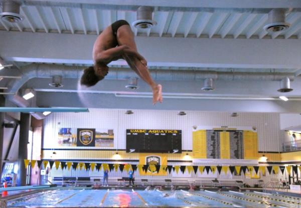 Kaleb Cave is a freshman on the UMBC diving team who is a gymnast with 150K followers on Instagram. The Columbia resident and Hammond graduate also goes to world champio<em></em>nships for tumbling and will be there again this year. (Lloyd Fox/Staff photo)