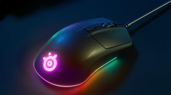 The SteelSeries Rival 3 with RGB lighting.