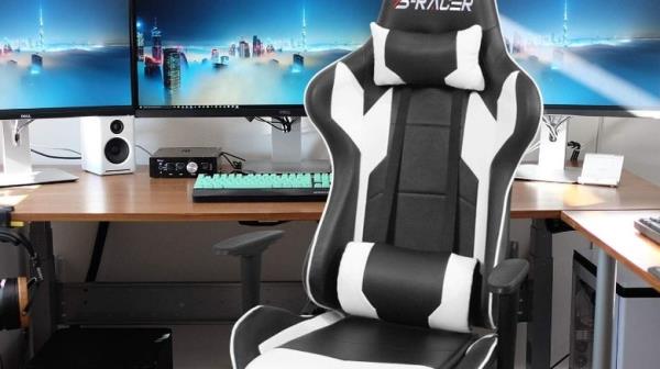 The Homall Gaming Chair near a desk.