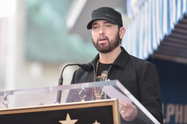 Eminem attends a ceremony ho<em></em>noring Curtis "50 cent" Jackson Ho<em></em>nored with a Star on the Hollywood Walk of Fame with a star on the Hollywood Walk of Fame on Thursday, Jan. 30, 2020, in Los Angeles. (Photo by Richard Shotwell/Invision/AP)