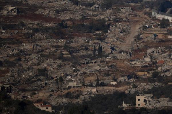 Destroyed buildings in an area of the village of Kfar Kila in southern Lebanon