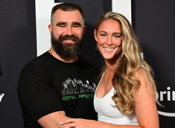 Jason Kelce and Kylie Kelce attend Thursday Night Football Presents The World Premiere of "Kelce" on September 08, 2023 in Philadelphia.