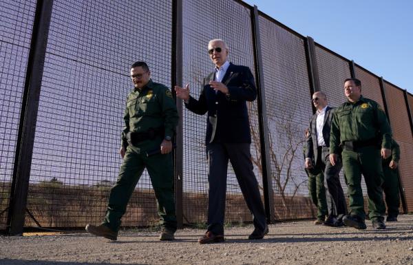 President Joe Biden. walks along the US-Mexico border during a visit in El Paso, Texas on Jan. 8, 2023.