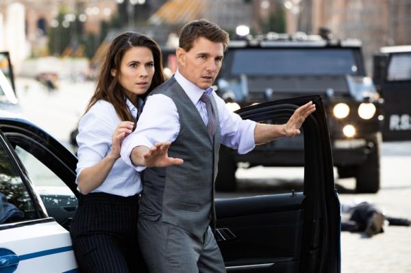 Hayley Atwell and Tom Cruise in "Mission: Impossible Dead Recko<em></em>ning - Part One."