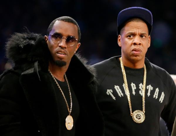 Diddy and Jay-Z at the NBA All-Star basketball game in 2015.