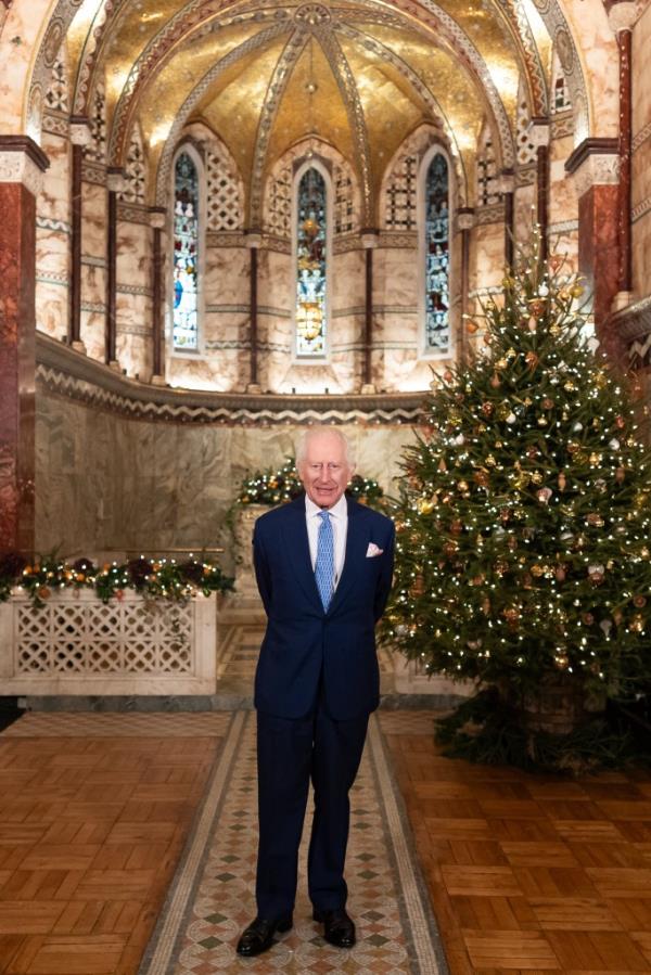 In this image released on December 23, 2024, King Charles III records his Christmas message at the Fitzrovia Chapel on December 11, 2024 in London, England.