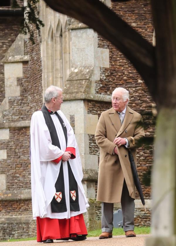 Members of The Royal Family, led by King Charles III and Queen Camilla, attend the morning service at St. Mary Magdalene Church on the Sandringham esteate on Christmas Day.