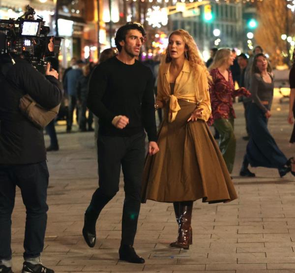 Justin Baldoni and Blake Lively filming "It Ends With Us" in January