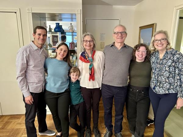 Carney Mimms posing with Dr. Flavia Golden and Dr. Flavia Fioretti, who saved his life in Central Park, alo<em></em>ngside other identified celebrities Allison Pearson, Evelyn M. Witkin, and Dean Collins