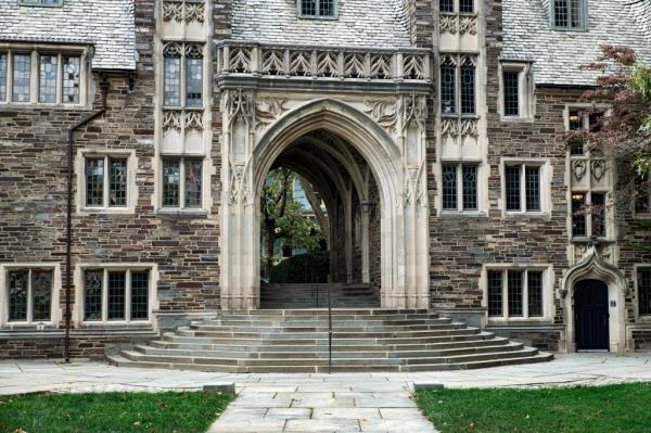 Lockhart Hall, a stone building with an arch, on Princeton University Campus.