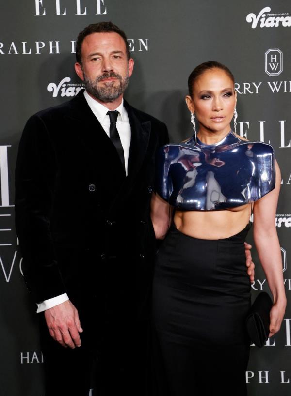 Jennifer Lopez and  Ben Affleck arrive for Elle's 2023 Women in Hollywood celebration, at Nya Studios in Los Angeles, California, on December 5, 2023. 