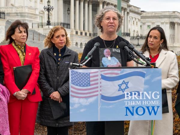 Aviva Siegel, a released Hamas hostage and husband of current hostage Keith Siegel, speaking at the Capitol building on Dec. 20, 2024.