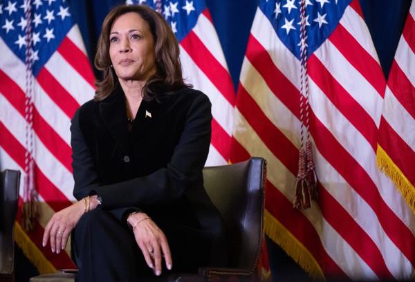 US Vice President Kamala Harris attends the Democratic Natio<em></em>nal Committee's Holiday Reception in Washington, DC, December 15, 2024.