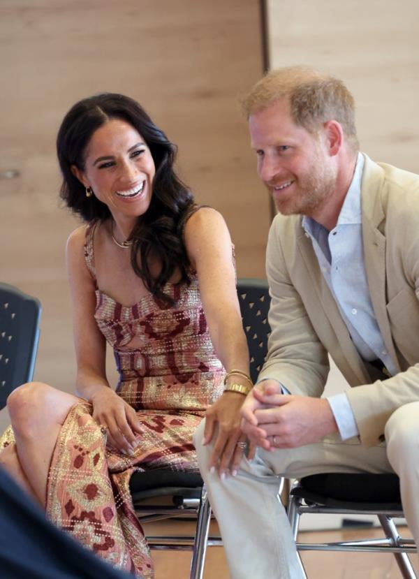 Meghan, Duchess of Sussex and Prince Harry, Duke of Sussex are seen at Centro Nacio<em></em>nal de las Artes Delia Zapata during The Duke and Duchess of Sussex's Colombia Visit on August 15, 2024 in Bogota, Colombia. 