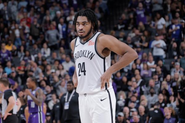 Cam Thomas #24 of the Brooklyn Nets looks on during the game against the Sacramento Kings on November 24, 2024 at Golden 1 Center in Sacramento, California.