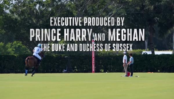 Credit screen that reads "Executive Produced by Prince Harry and Meghan The Duke and Duchess of Sussex"