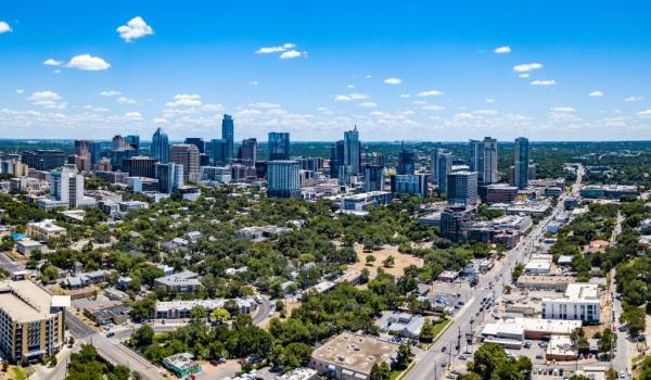 An aerial view of a city in USA.