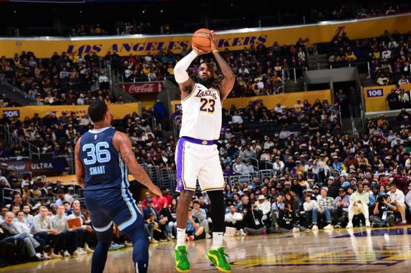 LeBron James attempts a shot during the Lakers' win against the Grizzlies on Dec. 15.